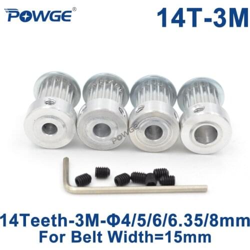 POWGE 14 Teeth Arc HTD 3M Synchronous Pulley Bore 4/5/6/6.35/8mm for Width 15mm HTD3M Timing belt HTD3M Pulley Wheel 14T 14Teeth