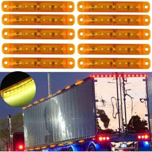 10pcs Sealed Side Marker Clearance Light 9 LED Amber Indicator Lamps 12V For Car Truck Trailer Lorry