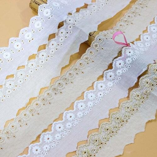 2Yard 5CM width Beige White Cotton Embroidered Lace Fabrics Womens Clothing DIY Lace Trim for Home Textile Dress Sewing