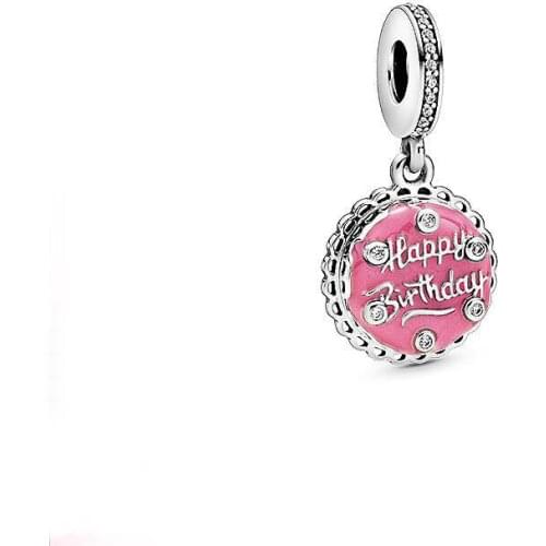 2020 New Original 925 Sterling Silver Bead Pink Birthday Cake Dangle Charm Fit Pandora Bracelet Bangle DIY Women Jewelry