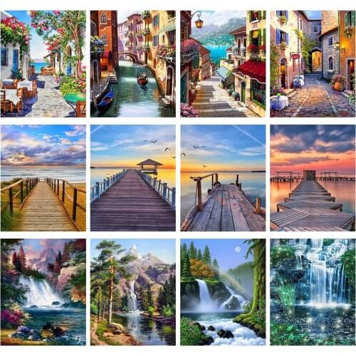 Diamond Mosaic Cross Stitch Scenery Full Round Drill Wall Decor Rhinestone Diamond Embroidery Waterfall 5D Handmade