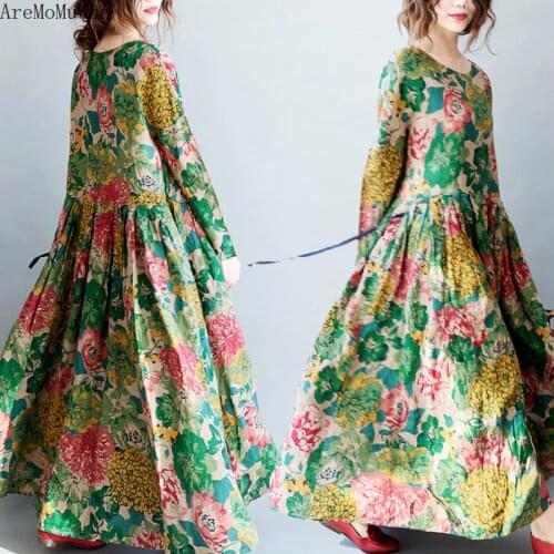 AreMoMuWha 2019 Spring and Autumn New Fashion Retro Ethnic Style Korean Version of The Big Swing Dress Loose Dress MH411