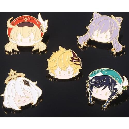 Game Genshin Impact Brooch Cartoon Wendi Keqing Paimon Klee Tartaglia Figure Brooch For Fans Cosplay Costume Souvenir Gift