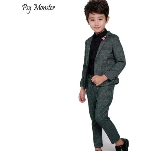 Kids Wedding Suit Baby Korean Style Formal Suit Boys Gentlemen Blazer + pants 2 pcs Clothes Sets Children Boys Trousers A3