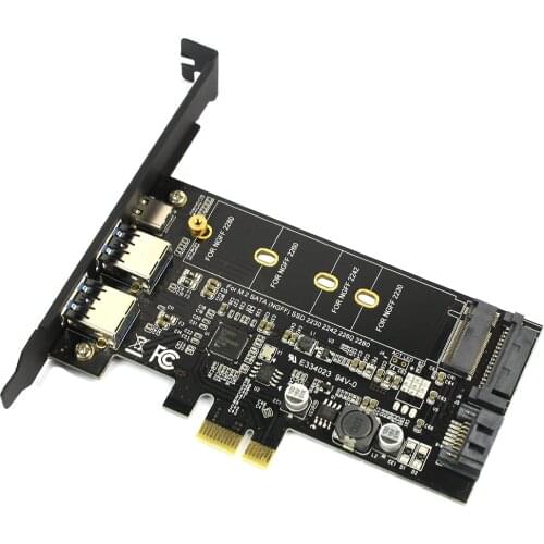 Dual USB3.0 1 port Type-c M.2 PCIe Adapter M2 SSD SATA B Key to PCI-e 3.0 Controller Converter Card For NGFF 2280 2260 2242 2230