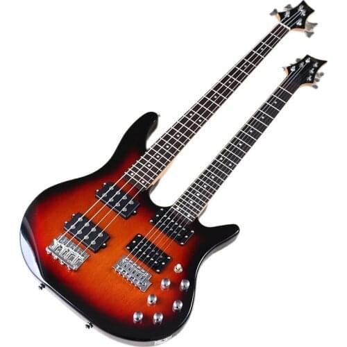 Double Neck Guitar Sunburst Color 4 Strings Electric Bass 6 Strings Electric Guitar Full Solid Basswood Body High Gloss Bolt On