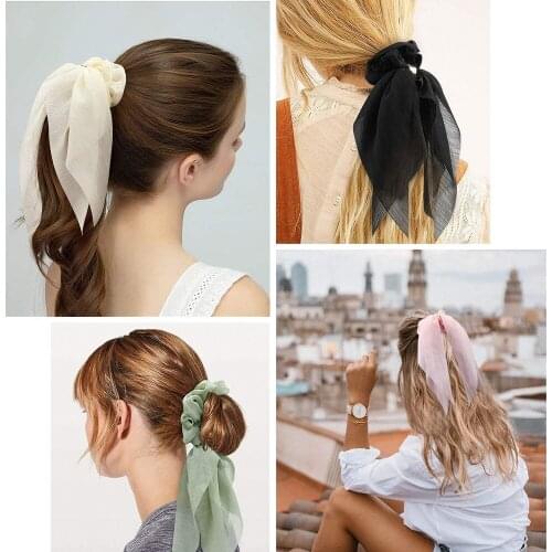 New Fashion Double Bowknot Large Intestine Circle Hair Accessories Elastic Hair Tie Ladies Lace Ponytail Hair Accessories