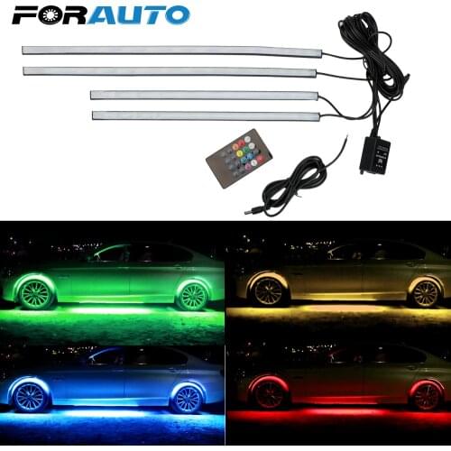 FORAUTO Auto LED Strip Neon Light Car Bottom Atmosphere Lamp Music Active Sound Control Underbody Decorative Light 4x 8 Colors