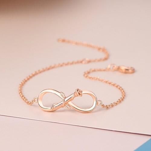 Exquisite Rose GoldColor Infinity Rose Flower Bracelet Elegant Cocktail Party Charm Women Trendy Party Jewelry Birthday Gifts
