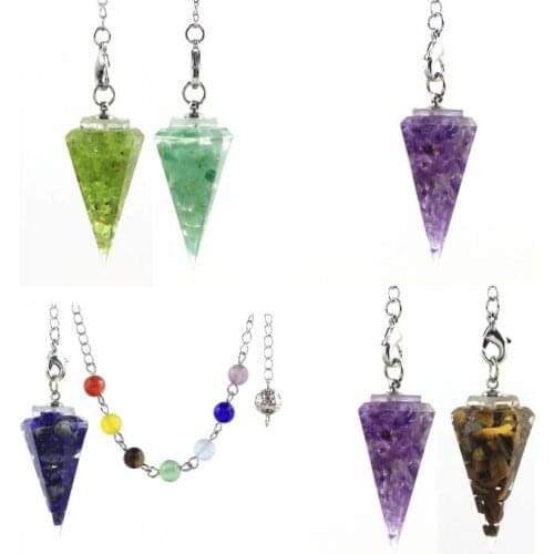 KFT Natural Hexagon Point Pendant Pendulum Healing Chakra Reiki Wicca Dowsing Balancing Spiritual Resin Crystal Stone Pendulums