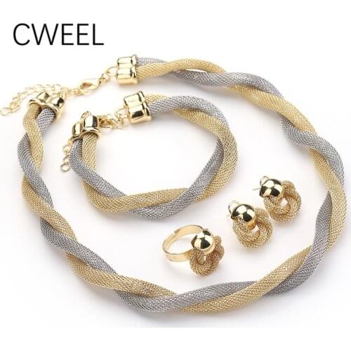 CWEEL Jewelry Set For Women African Beads Jewelry Set Wedding Twist Weave Choker Necklace Bridal Dubai Ethiopian Jewellery Sets