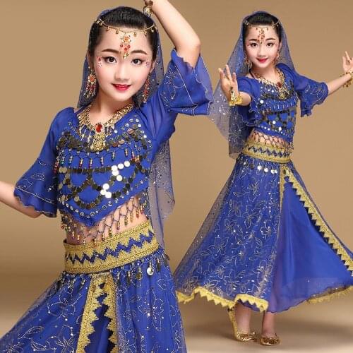 Belly Dance Costume for Kids Bollywood Dress for Girl Childrens Day Oriental Dance Skirts India Performance 3pcs 5pcs Set