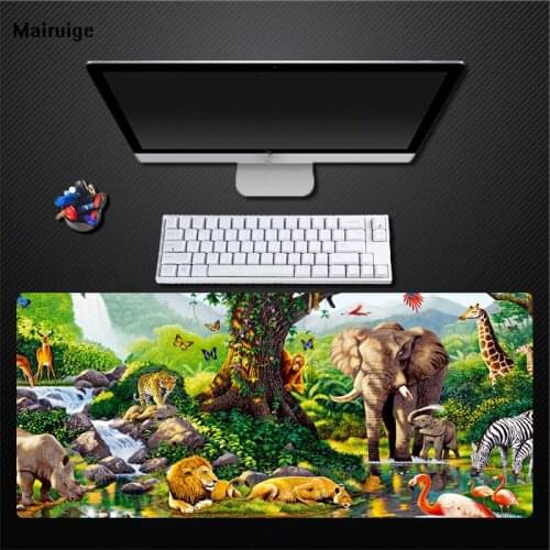 Mairuige Printed Green Forest Mouse Pads Animal Kingdom Super Large Size Thicken 400X900 Game Player Exclusive Rubber Mat