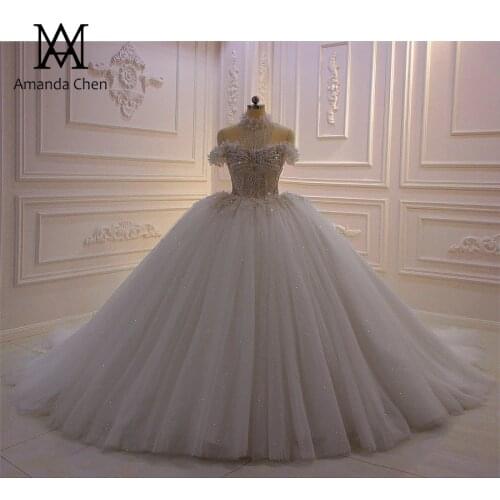 Abiye gece elbisesi Flower Fairy Off Shoulder Lace Applique Fluffy Necklace Wedding Dress