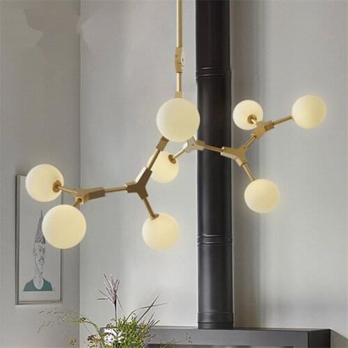 Nordic Golden Branches Glass Ball Chandeliers Lights Living Room Lighting American Art Bar Bedroom Iron Hanging Lamps Fixtures