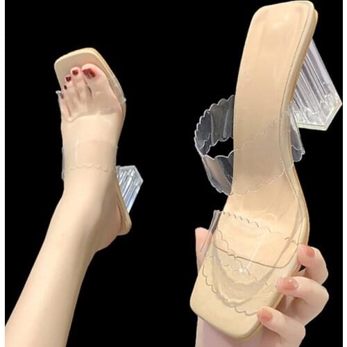 Fashion Women Sandals High Heels 3.15 Inches Beautiful Transparent Sexy Slippers（Size 35-40