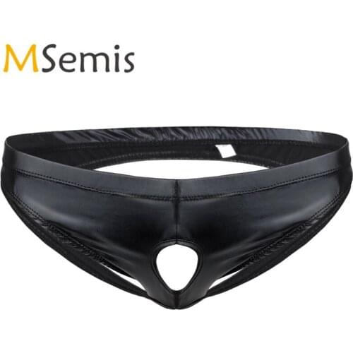Men Swimwear Bikini Swimsuit Men Lingerie Briefs with Penis Hole Underwear O-Rings Shorts Leather Male Thongs Panties