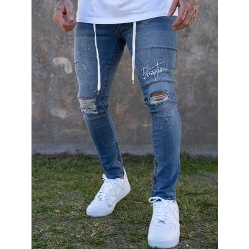 2021 Mens Skinny Jeans Super Skinny Jeans Men Ripped Stretch Denim Pants Elastic Waist Printing European Long Pencil Trousers