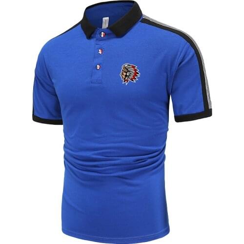 2021Summer The New Indians And Eagles Printed Shoulder Seam Striped Button Decorated Polo Shirt Fashion Casual Mens Lapel Shirt