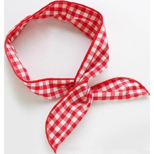 1 Pcs Cute Grid stripe print flower Bunny Rabbit Ear Ribbon Headwear Hairbands Metal Wire Scarf Headband Hair Band Accessories