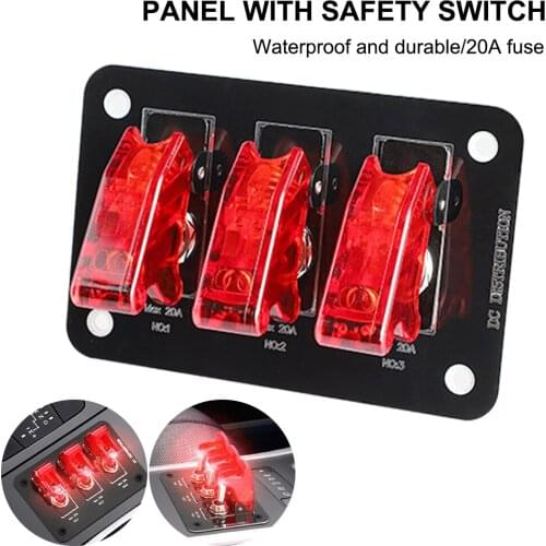 3 Gang Heavy Duty Rocker Toggle Switch Panel 12V 20A Red Cover ON/Off 2Pin for Automotive Car Marine Boat RV Camper Pre-Wired