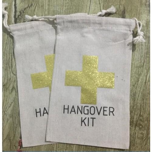 Personalized cotton Classy Bachelorette Hangover Kit Wedding favor gift Bags bridal shower Party - "Hangover Kit"
