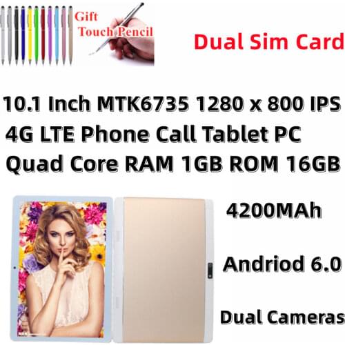 NEW 10.1 inch MTK6735 4G LTE Phone Call Tablet PC 1280 x 800 IPS Dual sim Card 4200mAh Quad core RAM 1GB ROM 16GB