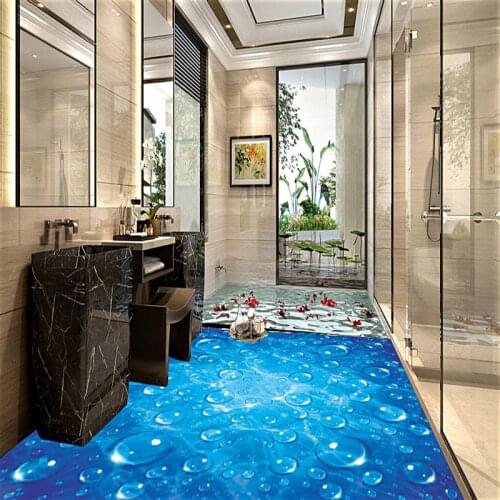 Custom Waterproof Wallpaper For Bathroom Blue Wave Water Droplets 3D PVC Wear Non-Slip Wall Paper Kitchen Vinyl Floor Wall Mural