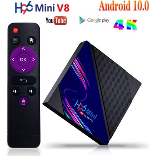 H96 mini v8 smart tv box android 10.0 conjunto-caixa superior dispositivo de tv inteligente quad core duplo wi-fi sem fio tv con