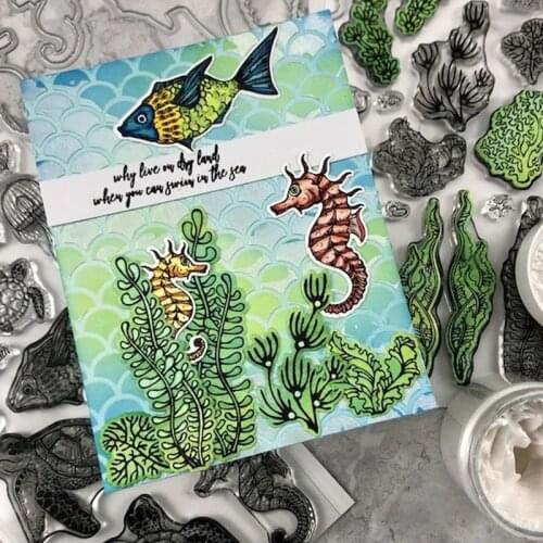 Turtle Seahorse Crab Jellyfish Clear Stamps And Dies For DIY Scrapbooking Embossing Paper Cards Making Cutting Dies