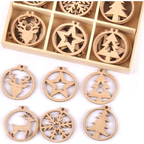 Christmas Wood Slices Hanging Pendants For Diy Craft Home Decor Accessory Mini Wooden Ornaments Xmas Tree Kids Gifts m2623