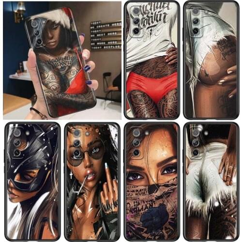 Sexy Woman Tattoo for Samsung Galaxy S21 Ultra Plus Note 20 10 9 8 S10 S9 S8 S7 S6 Edge Plus Black Phone Case