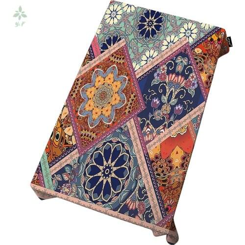 Floral Bandana Print Tablecloth Patchwork Pattern With Flowers Mandalas Table Cover For Buffet Parties Holiday Dinner Wedding