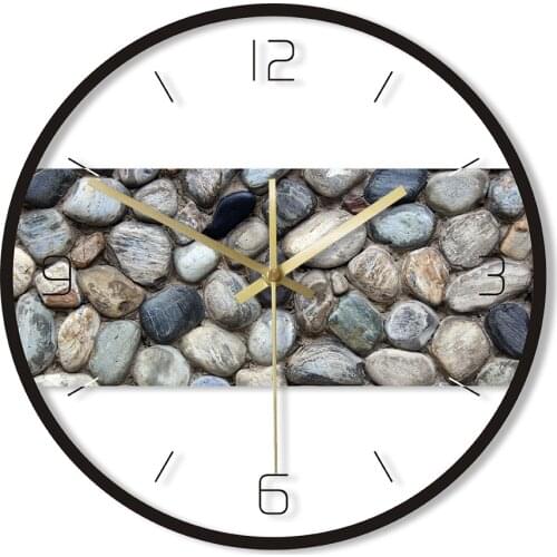 Grey River Rocks Stone Print Wall Art Modern Round Wall Clock Coastal Beach Home Decor Silent Sweep Movement Pebble Wall Watch