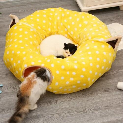 Cat Tube and Tunnel with Central Mat for Cat Dog, Soft Mink Cashmere and Full Moon Shaped, Length 98" Diameter 9.8"