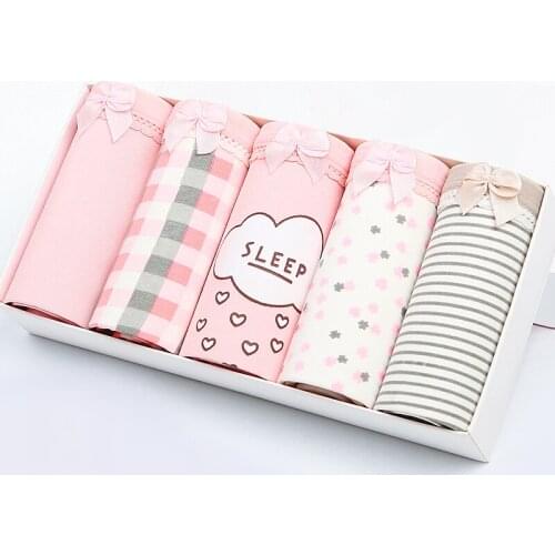 5Pcs/set Low Waist Panties Women Briefs Soft 100% Cotton Breathable Lovely Bow Girls Underwear Seamless Ladies Underpants XXL