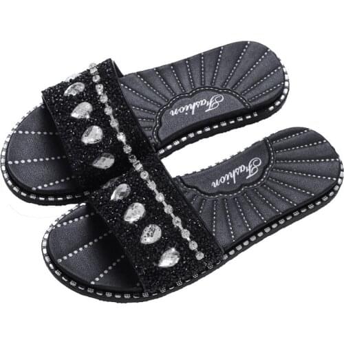 Womens shoes new fashion trend slippers sequined comfortable soft-soled sandals
