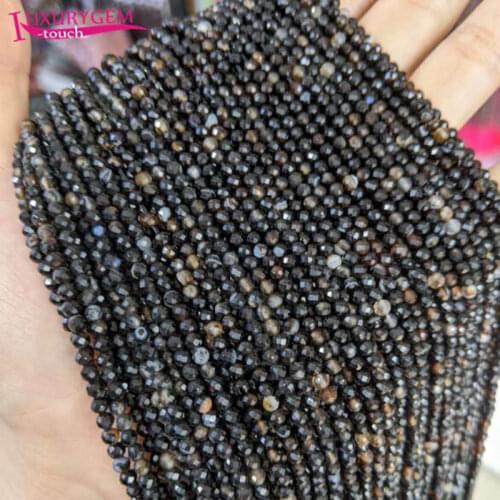 High Quality 3mm Natural Banded Agates Stone Faceted Round Loose Spacer Beads Bracelet Necklace Jewelry Accessory 38cm b151