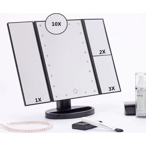 LED Touch Screen Makeup Mirror Table Desktop Makeup 1X/2X/3X/10X Magnifying Mirrors Vanity 3 Folding Adjustable Mirror 22 Light