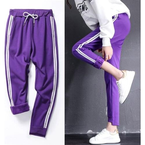 Womens Trousers Workout Pants Thick Warm Plus Velvet Side Stripe Sweatpants Pants Clothes Sweatpants For Women Winter Joggers