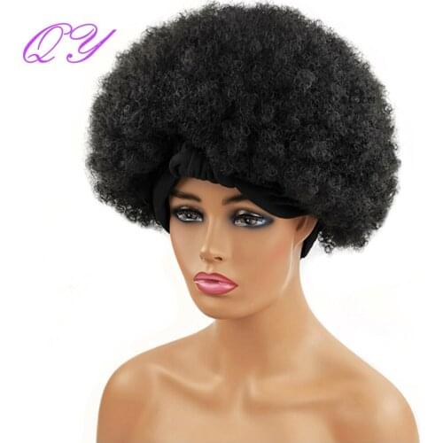 Headband Synthetic Womens Wig Short Nature Black Afro Kinky Curly Wig For Women Fluffy Soft High Temperature Hair Tie 2021 Wigs