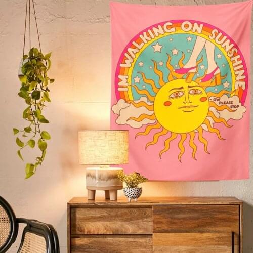 Home Psychedelic Vintage Tapestry Burning Sun Tapestry Rainbow Decor Girls Dorm Room Wall Decor Hippie Tapiz Decoration Mural