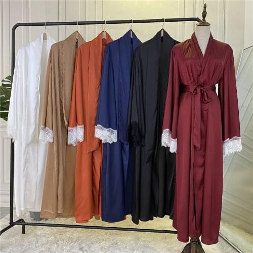 6 Colors Muslim Women Abaya Ramadan Islamic Maxi Robe Open Kimono Cardigan With Belt Fashion Lace Arabic Turkey Middle East New