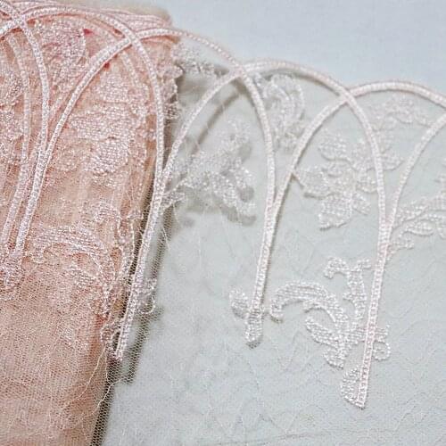 1Meter 18CM Width Floral Embroidered Lace Trim Orange Pink Soft Mesh For Bra Lingerie Costume Wedding Dress Clothes Sewing Craft