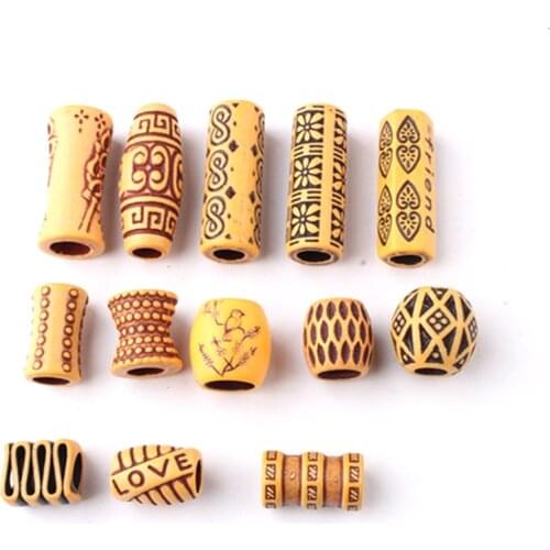10pcs Plastic Imitation Wood Hair Braid Dread Dreadlock Beard Beads Rings Tube Appro 8mm Inner Hole Jewelry 13 Style