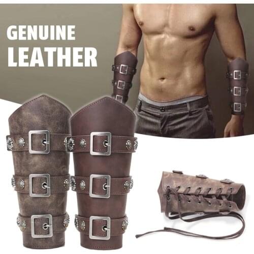 1Pc Medieval Cosplay Leather Armor Arm Warmers Lace-Up Men Viking Pirate Knight Gauntlet Wristband Bracer Steampunk Accessories