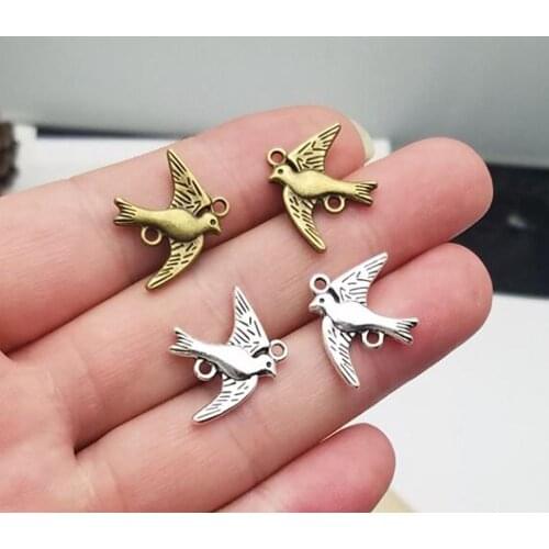 30pcs/lot--21x17mm, bird cham,Antique bronze/silver plated Swallow charms,DIY supplies, Jewelry accessories