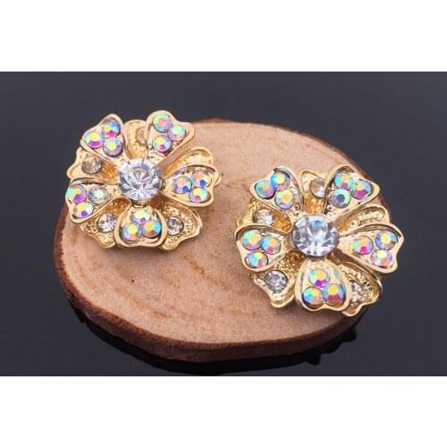50pcs Double Layer Flower Crystal Rhinestone Applique Flatback Buckle Button Accessories Vintage Hairpin Hair Clip Decoration