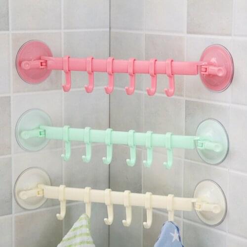 50pcs Wall-mounted Kitchen Hooks Suction Cup 6 Hooks Strong Adhesive Hook Bathroom Corner Nail-free Seamless Rack Hanger Hook