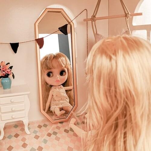 Aizulhomey Mini Furniture Toy 1/6 Metal Full-Length Mirror BJD Room Decoration Blyth Lol OB11 Dolls Accessories Bed Baby Gifts